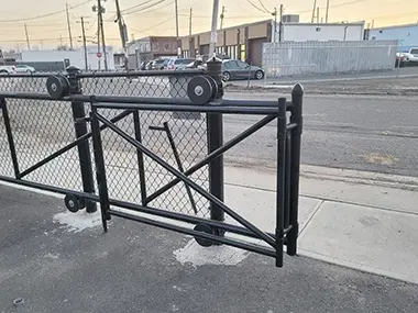 Merrick Chain link fence and Gate from Cipco Fence LLC. View of Commercial Slide Gates.