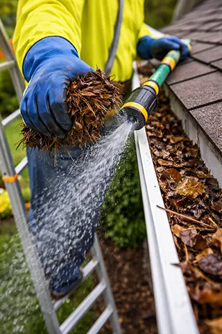 Cipco fence cleaning gutters of a residential home.